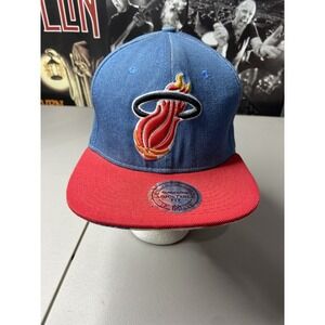 Miami Heat Hat Mitchell & Ness NBA Denim Red Snapback Adjustable Cap